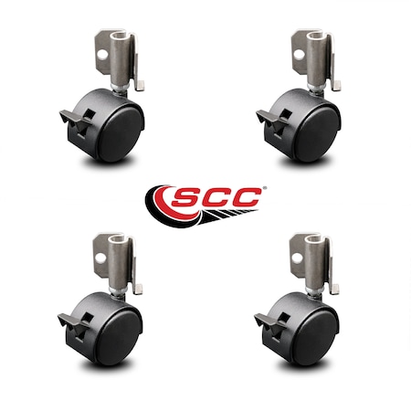 Service Caster 2 Inch Flat Black Hooded Nylon Wheel Caster with Brake and Inside Mount Set SCC SCC-GR02S50D-NYS-FB-B-716X78-CB90-4